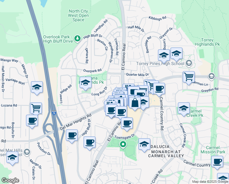 map of restaurants, bars, coffee shops, grocery stores, and more near 3646 Fallon Circle in San Diego