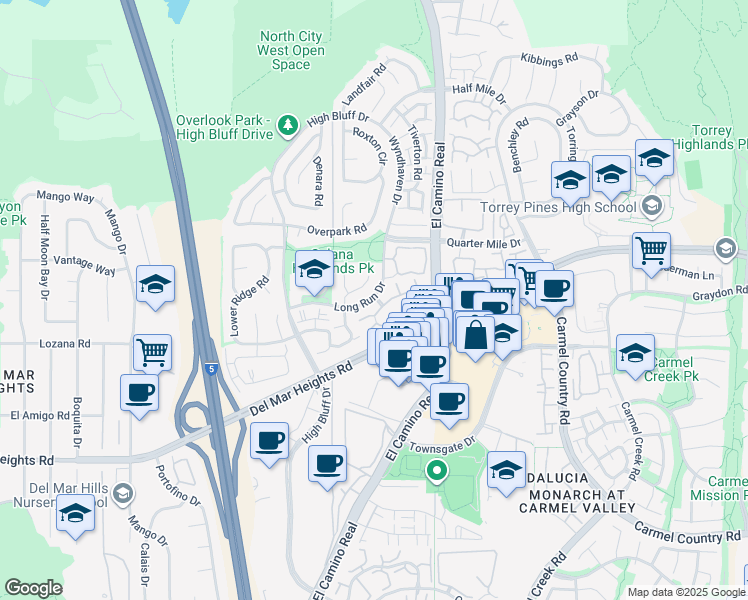 map of restaurants, bars, coffee shops, grocery stores, and more near 13059 Candela Place in San Diego