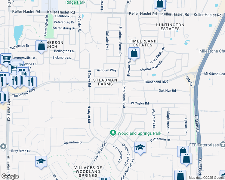 map of restaurants, bars, coffee shops, grocery stores, and more near 5221 Edgebrook Way in Keller