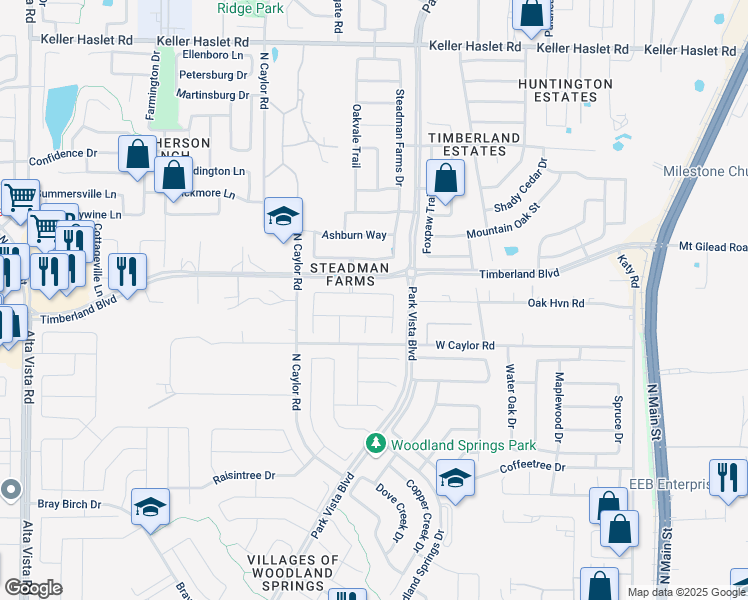 map of restaurants, bars, coffee shops, grocery stores, and more near 5221 Edgebrook Way in Keller