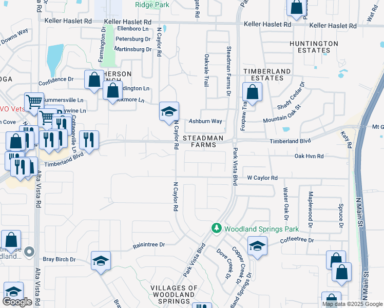 map of restaurants, bars, coffee shops, grocery stores, and more near 5101 Edgebrook Way in Keller