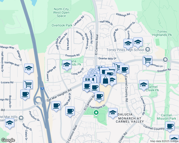 map of restaurants, bars, coffee shops, grocery stores, and more near 3797 Fallon Circle in San Diego