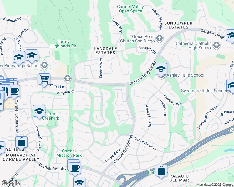 map of restaurants, bars, coffee shops, grocery stores, and more near 4782 Caminito Canor in San Diego
