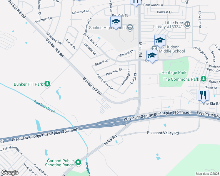 map of restaurants, bars, coffee shops, grocery stores, and more near 3703 Georgetown Drive in Sachse