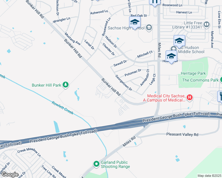 map of restaurants, bars, coffee shops, grocery stores, and more near 4215-4795 Bunker Hill Road in Sachse