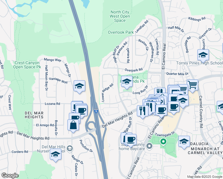 map of restaurants, bars, coffee shops, grocery stores, and more near 13095 Survey Point in San Diego