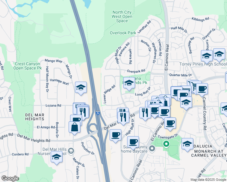 map of restaurants, bars, coffee shops, grocery stores, and more near 13082 Survey Point in San Diego