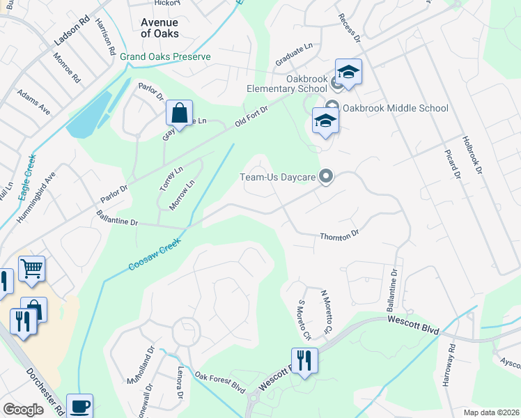 map of restaurants, bars, coffee shops, grocery stores, and more near 5100 Ballantine Drive in Summerville