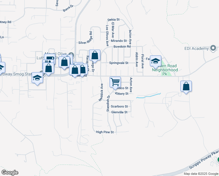 map of restaurants, bars, coffee shops, grocery stores, and more near 13219 Waltham Avenue in Poway