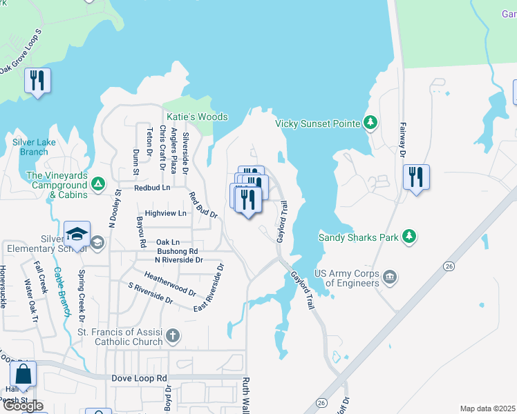 map of restaurants, bars, coffee shops, grocery stores, and more near 1501 Gaylord Trail in Grapevine