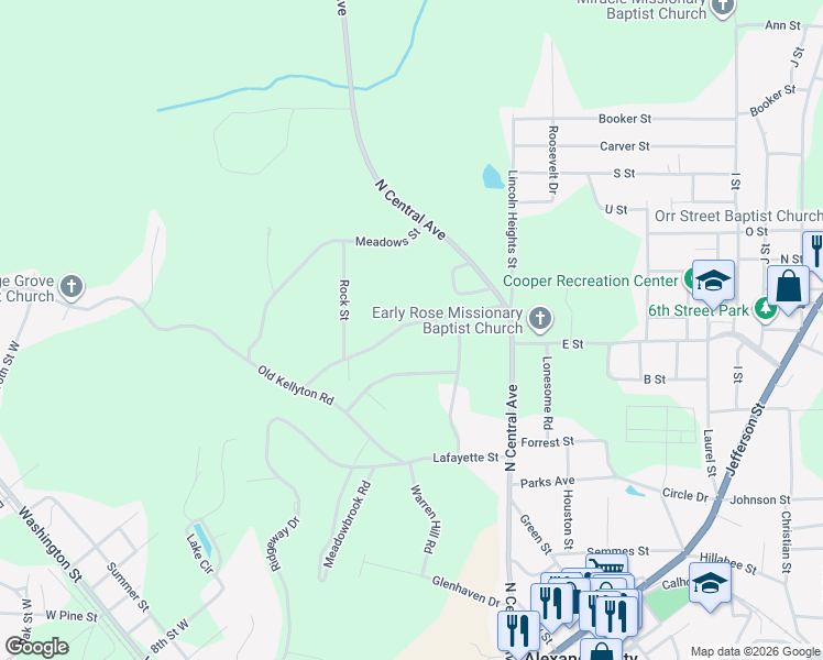 map of restaurants, bars, coffee shops, grocery stores, and more near 255 Locust Street in Alexander City