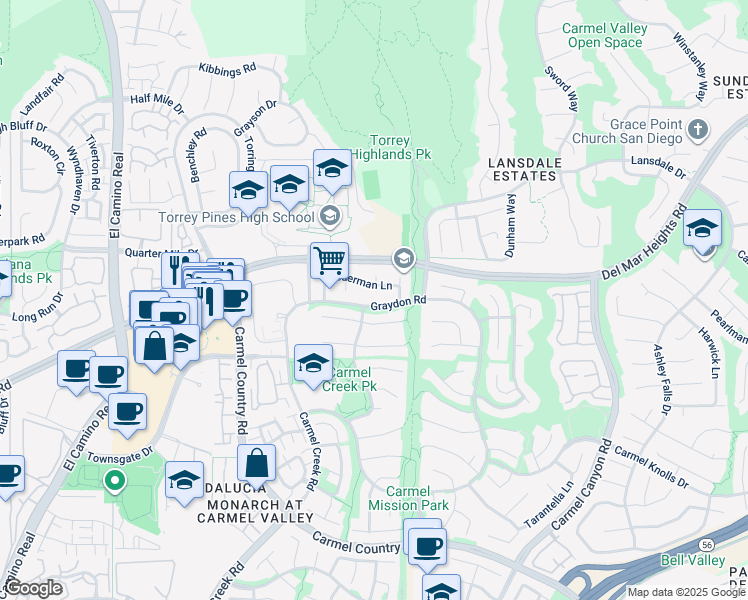 map of restaurants, bars, coffee shops, grocery stores, and more near 4216 Graydon Road in San Diego
