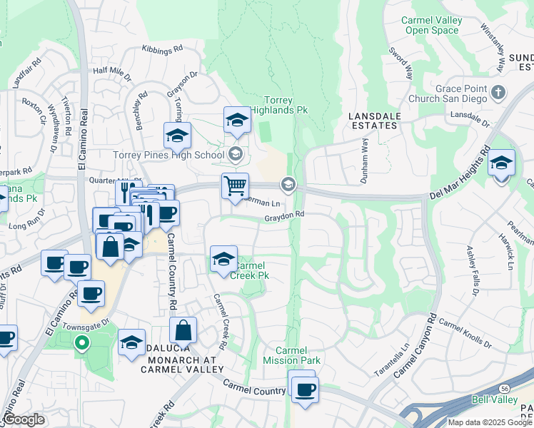 map of restaurants, bars, coffee shops, grocery stores, and more near 4216 Graydon Road in San Diego
