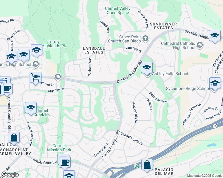 map of restaurants, bars, coffee shops, grocery stores, and more near 4782 Caminito Canor in San Diego