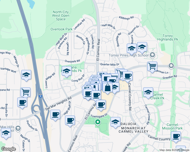 map of restaurants, bars, coffee shops, grocery stores, and more near 3694 Fallon Circle in San Diego