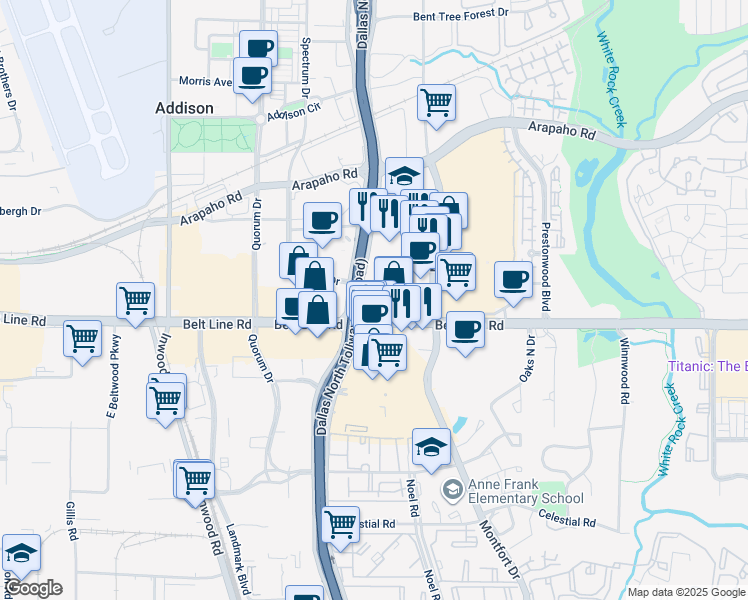 map of restaurants, bars, coffee shops, grocery stores, and more near 515 Belt Line Road in Dallas
