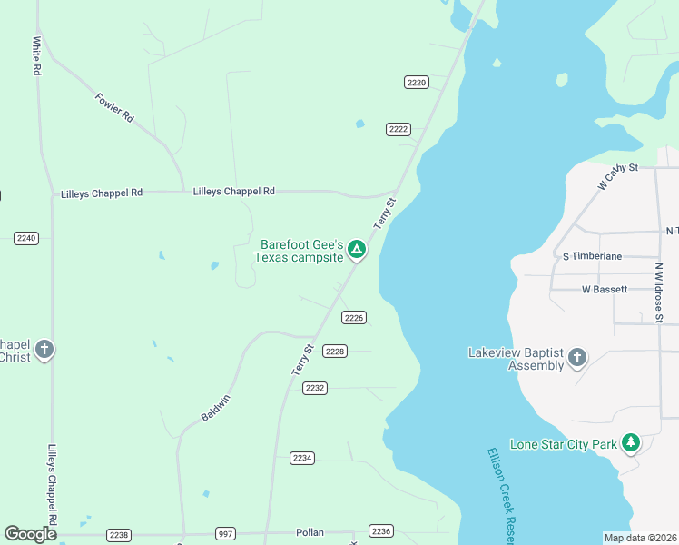 map of restaurants, bars, coffee shops, grocery stores, and more near 1594 Highway 997 in Daingerfield