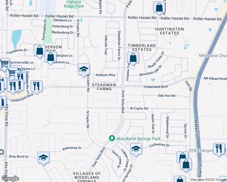 map of restaurants, bars, coffee shops, grocery stores, and more near 5221 Edgebrook Way in Keller