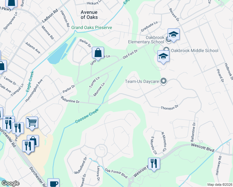 map of restaurants, bars, coffee shops, grocery stores, and more near 5126 Ballantine Drive in Summerville