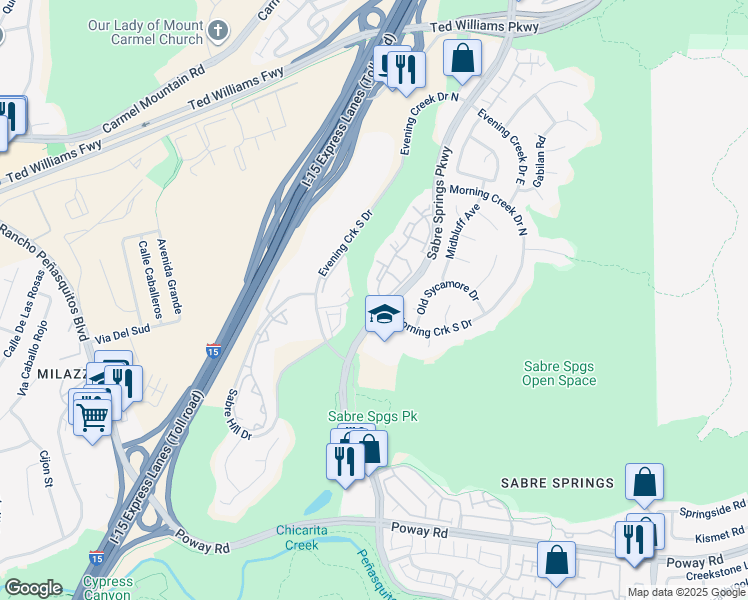 map of restaurants, bars, coffee shops, grocery stores, and more near 13006 Wimberly Square in San Diego