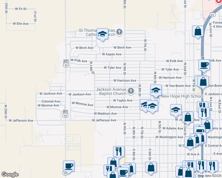 map of restaurants, bars, coffee shops, grocery stores, and more near N 11th St in Lovington