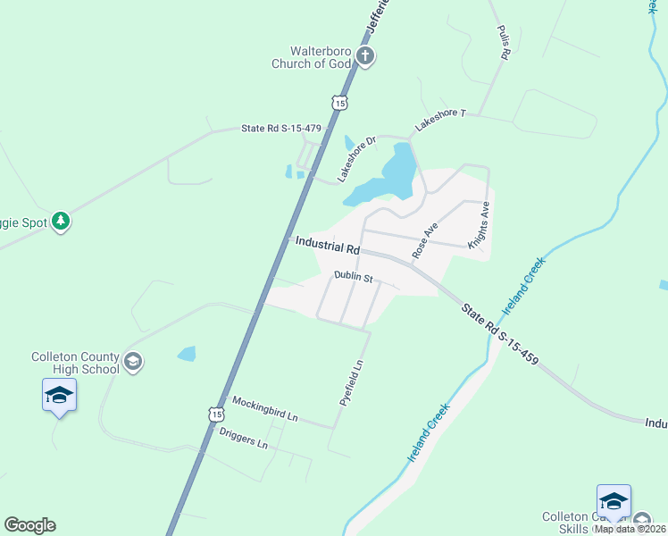 map of restaurants, bars, coffee shops, grocery stores, and more near 133 Dublin Street in Walterboro