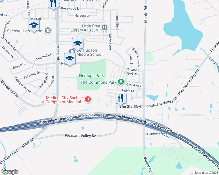 map of restaurants, bars, coffee shops, grocery stores, and more near 4011 Merritt Road in Sachse