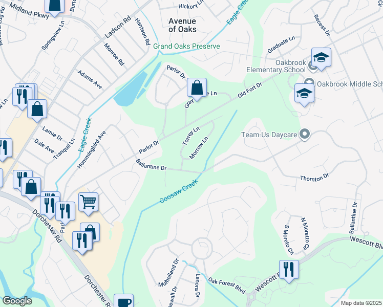 map of restaurants, bars, coffee shops, grocery stores, and more near 5131 Morrow Lane in Summerville