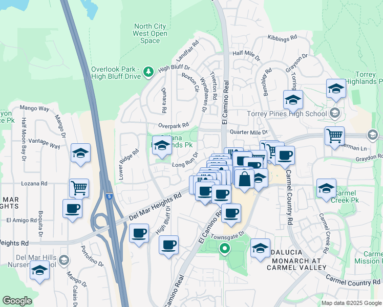 map of restaurants, bars, coffee shops, grocery stores, and more near 13059 Candela Place in San Diego