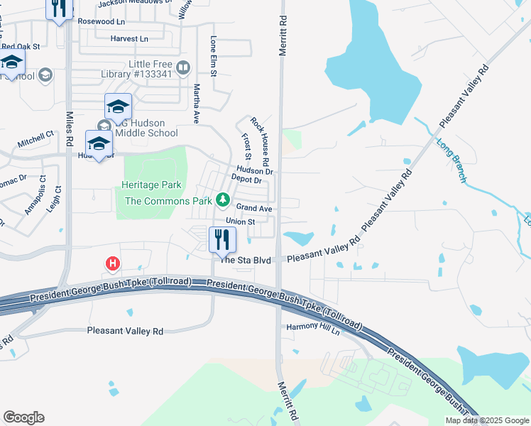 map of restaurants, bars, coffee shops, grocery stores, and more near 5515 Grand Avenue in Sachse