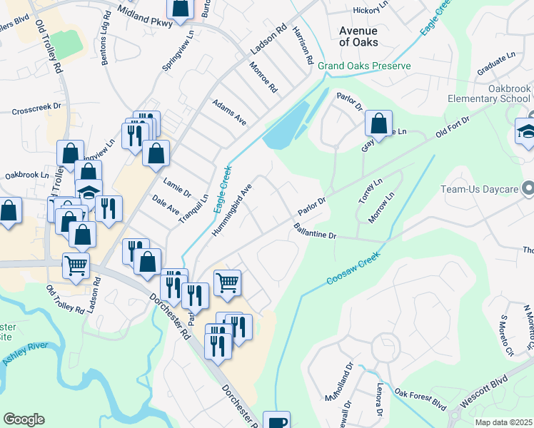 map of restaurants, bars, coffee shops, grocery stores, and more near 905 Flicker Court in Ladson