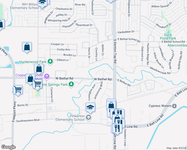 map of restaurants, bars, coffee shops, grocery stores, and more near 232 Olympia Lane in Coppell
