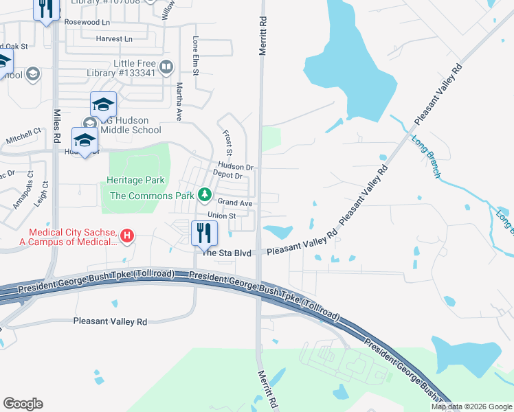 map of restaurants, bars, coffee shops, grocery stores, and more near 5515 Grand Avenue in Sachse