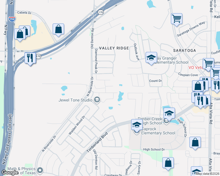 map of restaurants, bars, coffee shops, grocery stores, and more near 3009 Sawtimber Trail in Fort Worth