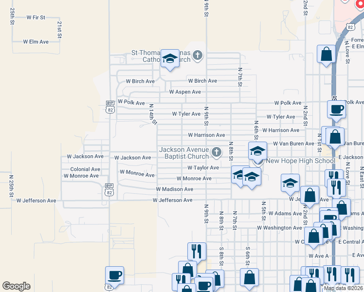 map of restaurants, bars, coffee shops, grocery stores, and more near N 11th St in Lovington