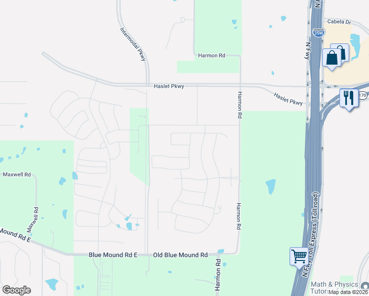 map of restaurants, bars, coffee shops, grocery stores, and more near 1205 Blazingstar Drive in Haslet