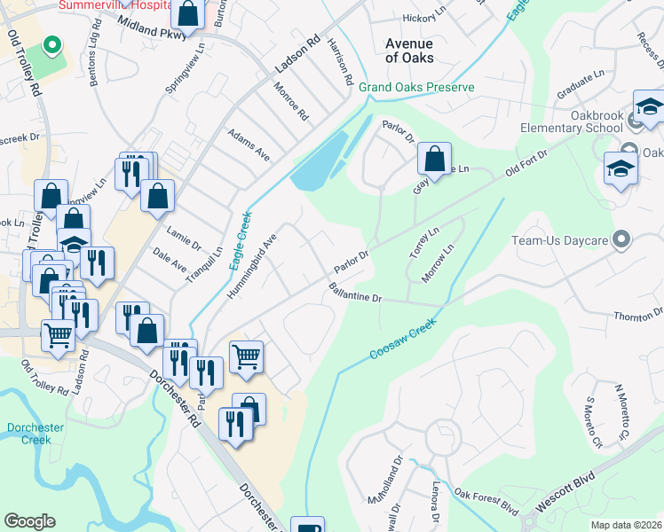 map of restaurants, bars, coffee shops, grocery stores, and more near 210B Parlor Drive in Ladson