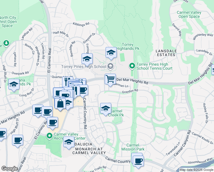 map of restaurants, bars, coffee shops, grocery stores, and more near 4103 Federman Lane in San Diego