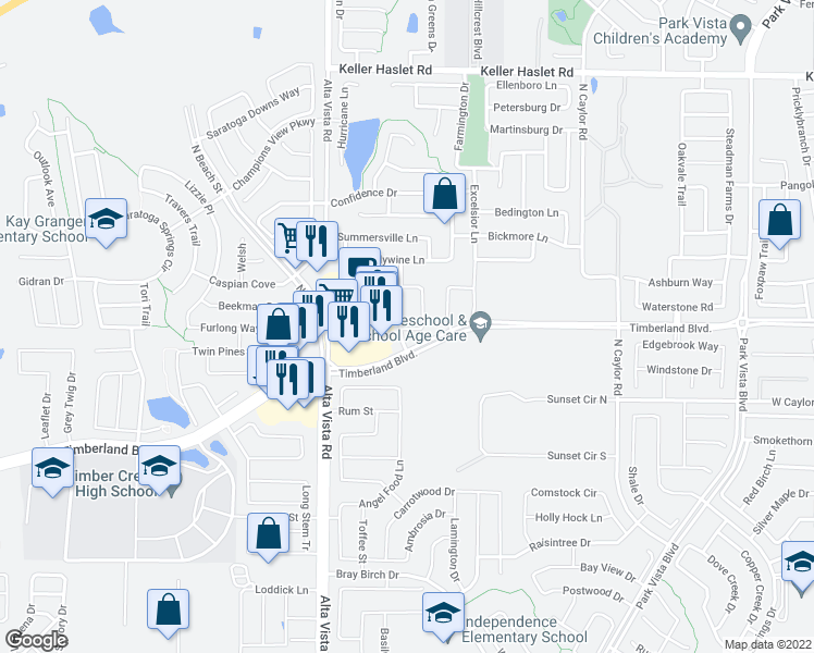 map of restaurants, bars, coffee shops, grocery stores, and more near 12508 Cottageville Lane in Fort Worth