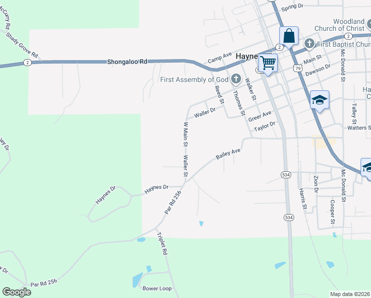 map of restaurants, bars, coffee shops, grocery stores, and more near 500 West Main Street in Haynesville