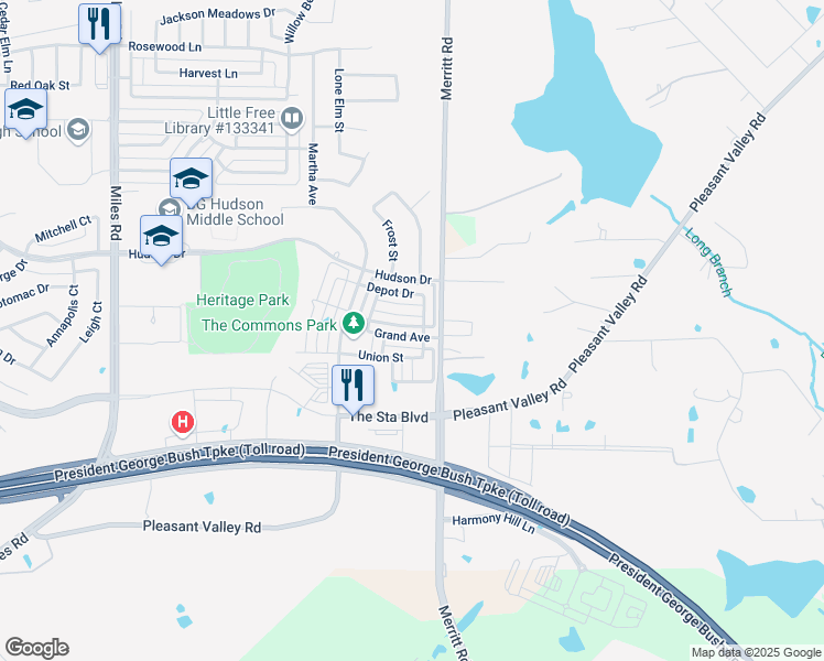 map of restaurants, bars, coffee shops, grocery stores, and more near 5515 Grand Avenue in Sachse
