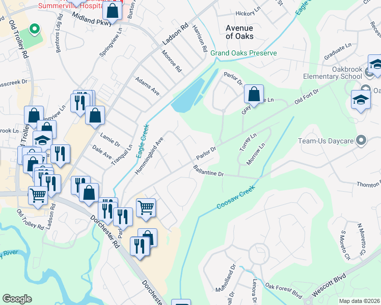 map of restaurants, bars, coffee shops, grocery stores, and more near 210B Parlor Drive in Ladson