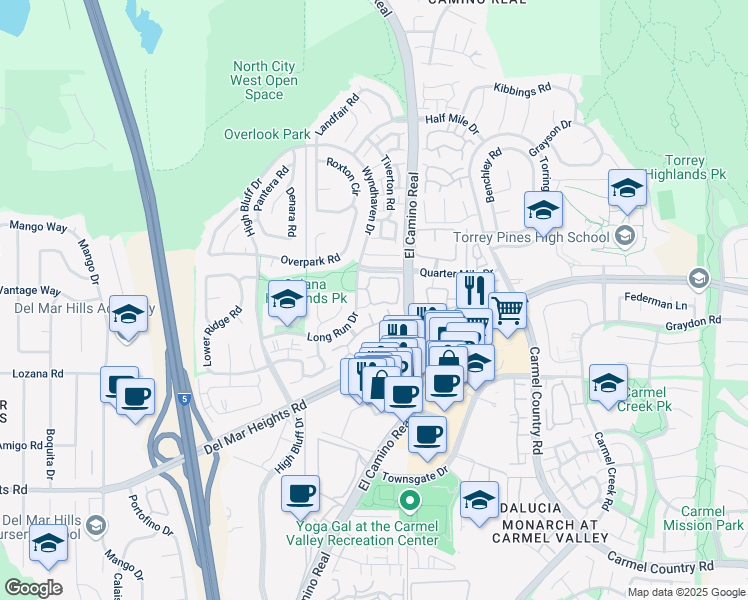 map of restaurants, bars, coffee shops, grocery stores, and more near 3646 Fallon Circle in San Diego
