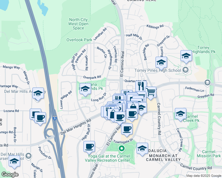 map of restaurants, bars, coffee shops, grocery stores, and more near 3609 Bernwood Place in San Diego