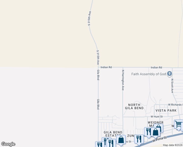 map of restaurants, bars, coffee shops, grocery stores, and more near in Gila Bend