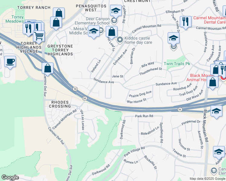 map of restaurants, bars, coffee shops, grocery stores, and more near 13065 Entreken Avenue in San Diego