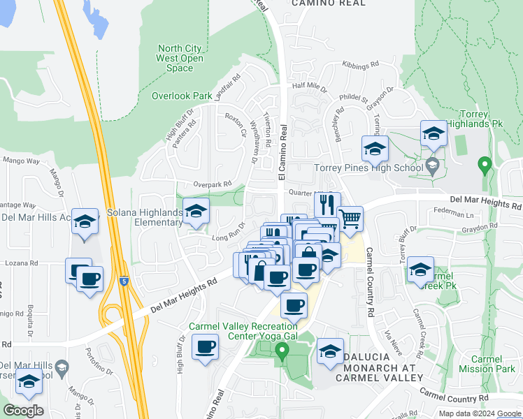 map of restaurants, bars, coffee shops, grocery stores, and more near 3617 Bernwood Place in San Diego