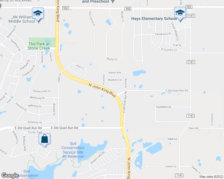 map of restaurants, bars, coffee shops, grocery stores, and more near 1310 Middleton Drive in Rockwall
