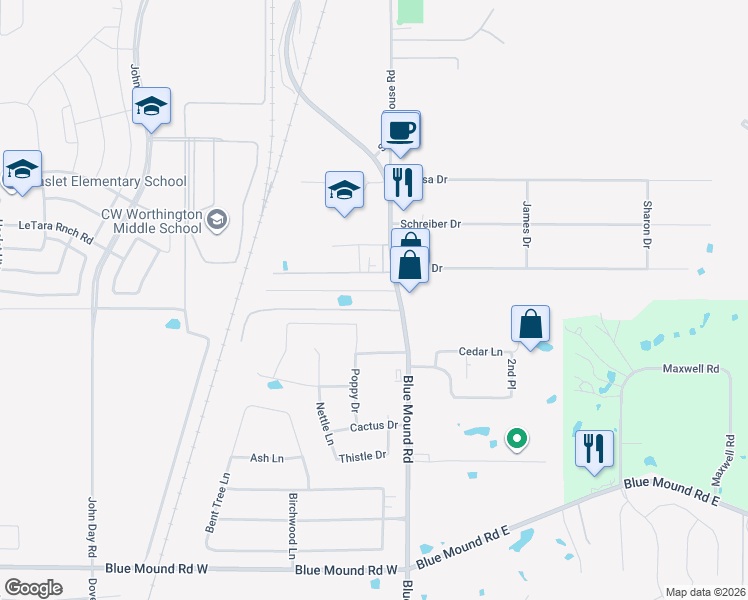 map of restaurants, bars, coffee shops, grocery stores, and more near in Haslet