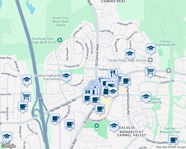 map of restaurants, bars, coffee shops, grocery stores, and more near 3626 Bernwood Place in San Diego